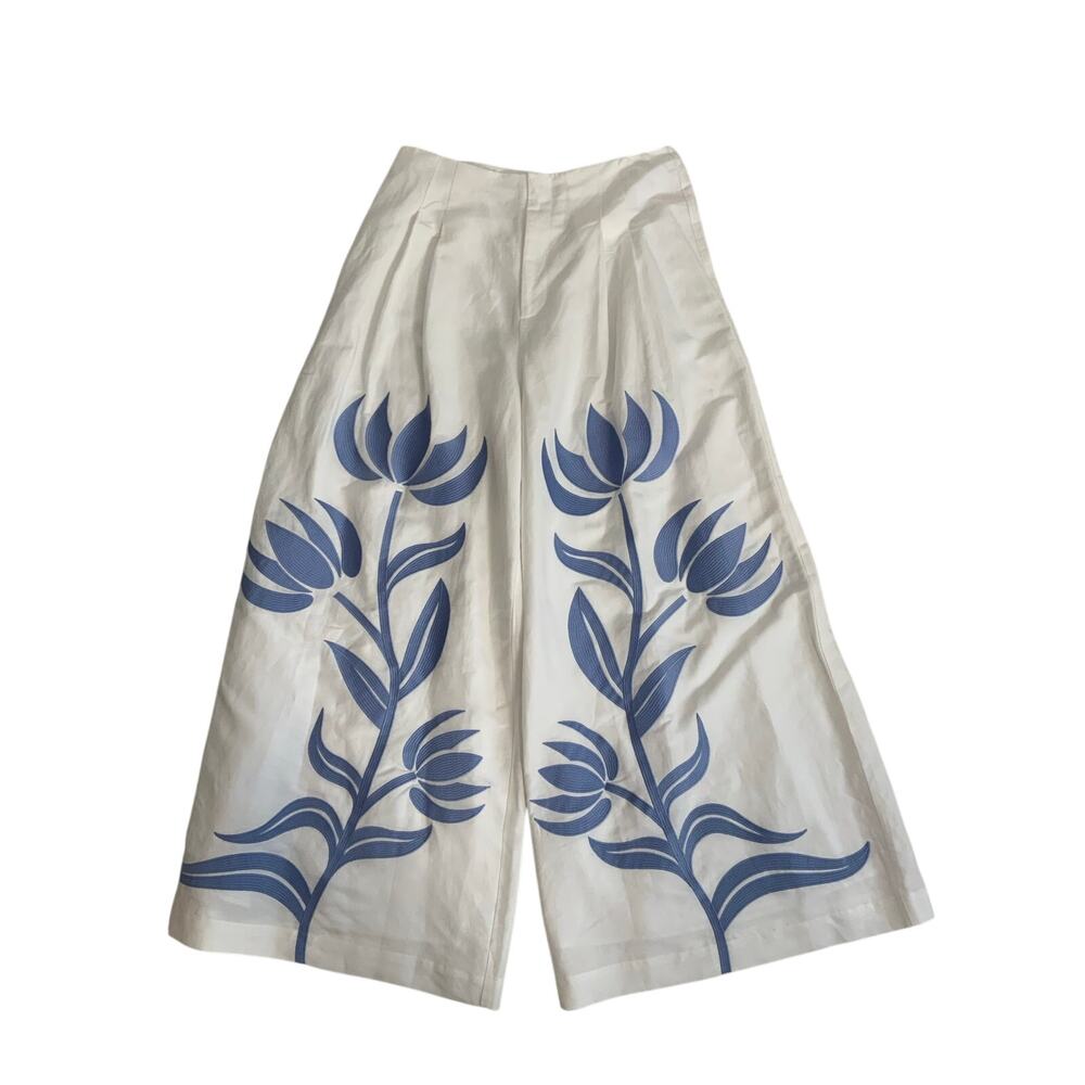 Emily McCarthy High Waisted Paisley Pant- Dutch Tile NWT size large - Picture 2 of 9